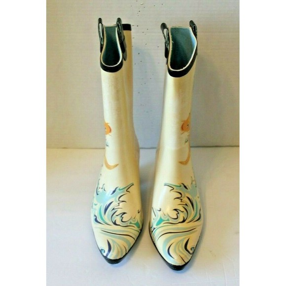 DAV Western Style Rubber Rain Boots Koi Fish Heeled Womens Size 8 - Picture 2 of 5